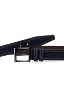 Men's Navy Blue Suede Leather Belt | Derimod Men's Navy Blue Suede Leather Belt | Derimod