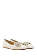 Women's Cream Stoned Leather Ballerina | Derimod Women's Cream Stoned Leather Ballerina | Derimod