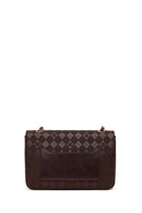 Woman Brown Printed Crossbody Bag with Chain Strap | Derimod Woman Brown Printed Crossbody Bag with Chain Strap | Derimod