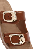 Women's Brown Double Buckled Thick Soled Slippers | Derimod Women's Brown Double Buckled Thick Soled Slippers | Derimod