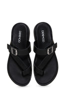 Women's Black Flip Flops Leather Slippers | Derimod Women's Black Flip Flops Leather Slippers | Derimod