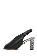Women's Black Back Strap Stoned Thick Heel Sandals | Derimod Women's Black Back Strap Stoned Thick Heel Sandals | Derimod