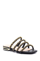 Women's Black Chain Detailed Flat Slippers | Derimod Women's Black Chain Detailed Flat Slippers | Derimod
