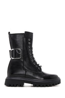 Women's Black Leather Buckle Zippered Boots | Derimod Women's Black Leather Buckle Zippered Boots | Derimod