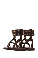 Woman Brown Embellished Toe-Post Suede Leather Sandals | Derimod Woman Brown Embellished Toe-Post Suede Leather Sandals | Derimod
