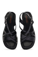Women's Black Ankle Buckle Low Heeled Leather Sandals | Derimod Women's Black Ankle Buckle Low Heeled Leather Sandals | Derimod