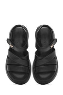 Women's Black Ankle Strap Thick Soled Leather Comfort Sandals | Derimod Women's Black Ankle Strap Thick Soled Leather Comfort Sandals | Derimod