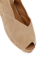 Women's Beige Suede Leather Espadrille Sandals | Derimod Women's Beige Suede Leather Espadrille Sandals | Derimod