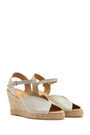 Women's Gold Glitter Ankle Buckle Wedge Heel Espadrille Sandals | Derimod Women's Gold Glitter Ankle Buckle Wedge Heel Espadrille Sandals | Derimod