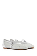 Women's Silver Mesh Strappy Ballerinas | Derimod Women's Silver Mesh Strappy Ballerinas | Derimod
