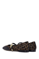 Women's Brown Buckle Detailed Leopard Patterned Leather Ballerinas | Derimod Women's Brown Buckle Detailed Leopard Patterned Leather Ballerinas | Derimod