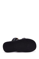 Women's Black Leather Chain Detailed Thick Soled Slippers | Derimod Women's Black Leather Chain Detailed Thick Soled Slippers | Derimod