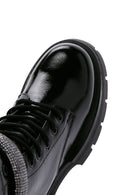 Women's Black Leather Stone Thick Soled Boots | Derimod Women's Black Leather Stone Thick Soled Boots | Derimod