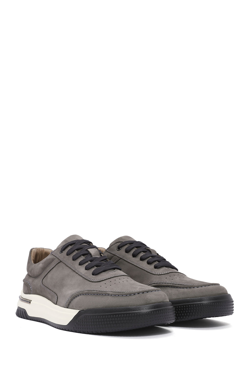 Erkek Gri Bağcıklı Nubuk Deri Sneaker