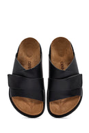 Women's Black Strappy Leather Slippers | Derimod Women's Black Strappy Leather Slippers | Derimod