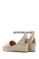 Women's Beige Buckle Ankle Wedge Heel Straw Leather Espadrille Sandals | Derimod Women's Beige Buckle Ankle Wedge Heel Straw Leather Espadrille Sandals | Derimod