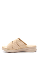 Women's Beige Leather Casual Flat Slippers | Derimod Women's Beige Leather Casual Flat Slippers | Derimod