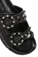Women's Black Straw Stone Slippers | Derimod Women's Black Straw Stone Slippers | Derimod
