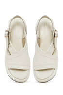 Women's Beige Ankle Buckle Thick Soled Leather Sandals | Derimod Women's Beige Ankle Buckle Thick Soled Leather Sandals | Derimod