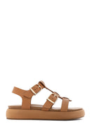Women's Brown Buckled Thick Soled Leather Sandals | Derimod Women's Brown Buckled Thick Soled Leather Sandals | Derimod