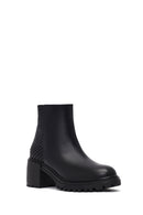 Women's Black Zippered Thick Heeled Leather Boot | Derimod Women's Black Zippered Thick Heeled Leather Boot | Derimod