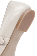 Women's White Buckled Leather Ballerinas | Derimod Women's White Buckled Leather Ballerinas | Derimod