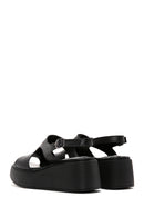 Women's Black Ankle Strap Wedge Heeled Leather Comfort Sandals | Derimod Women's Black Ankle Strap Wedge Heeled Leather Comfort Sandals | Derimod