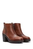 Women's Tan Zippered Heeled Classic Boots | Derimod Women's Tan Zippered Heeled Classic Boots | Derimod