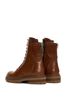 Women's Tan Leather Zippered Flat Boots | Derimod Women's Tan Leather Zippered Flat Boots | Derimod