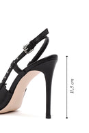 Women's Black Slingback High Thin Heel Leather Shoes | Derimod Women's Black Slingback High Thin Heel Leather Shoes | Derimod