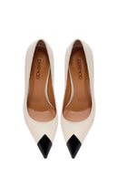 Women's Cream Thin Heeled Leather Stiletto | Derimod Women's Cream Thin Heeled Leather Stiletto | Derimod