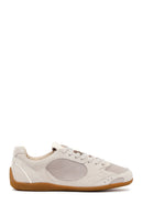 Woman Beige Lace-Up Suede Leather Sneaker | Derimod Woman Beige Lace-Up Suede Leather Sneaker | Derimod