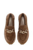 Women's Tan Suede Leather Buckle Masculine Loafer | Derimod Women's Tan Suede Leather Buckle Masculine Loafer | Derimod