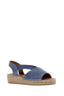 Women's Navy Blue Suede Leather Espadrille Sandals | Derimod Women's Navy Blue Suede Leather Espadrille Sandals | Derimod