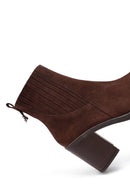 Woman Brown Chunky Heel Suede Leather Boat | Derimod Woman Brown Chunky Heel Suede Leather Boat | Derimod