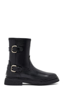 Woman Black Zippered Leather Boat | Derimod Woman Black Zippered Leather Boat | Derimod