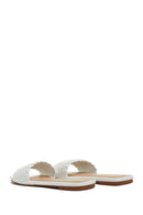 Women's White Braided Flat Slippers | Derimod Women's White Braided Flat Slippers | Derimod