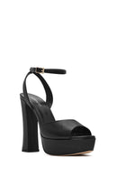 Women's Black Ankle Buckle Platform High Thick Heel Leather Sandals | Derimod Women's Black Ankle Buckle Platform High Thick Heel Leather Sandals | Derimod