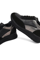 Woman Black Lace-up Wedge Heel Leather Sneaker | Derimod Woman Black Lace-up Wedge Heel Leather Sneaker | Derimod