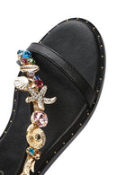Women's Black Ankle Buckle Stoned Sandals | Derimod Women's Black Ankle Buckle Stoned Sandals | Derimod