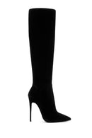 Women's Black High Thin Heeled Suede Leather Classic Boots | Derimod Women's Black High Thin Heeled Suede Leather Classic Boots | Derimod