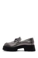 Kadın Gümüş Deri Tokalı Casual Loafer | Derimod Kadın Gümüş Deri Tokalı Casual Loafer | Derimod