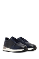 Men's Navy Blue Lace-Up Thick Sole Leather Sneaker | Derimod Men's Navy Blue Lace-Up Thick Sole Leather Sneaker | Derimod