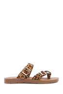 Women's Leopard Patterned Suede Flip Flops | Derimod Women's Leopard Patterned Suede Flip Flops | Derimod