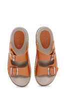 Women's Orange Double Buckled Leather Comfort Slippers | Derimod Women's Orange Double Buckled Leather Comfort Slippers | Derimod