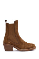 Women's Mink Thick Heel Suede Leather Cowboy Boots | Derimod Women's Mink Thick Heel Suede Leather Cowboy Boots | Derimod