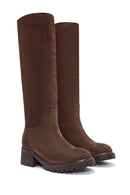 Women's Brown Chunky Heel Suede Leather Boots | Derimod Women's Brown Chunky Heel Suede Leather Boots | Derimod
