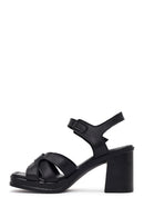 Women's Black Ankle Buckle Thick Heel Leather Sandals | Derimod Women's Black Ankle Buckle Thick Heel Leather Sandals | Derimod