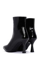 Women's Black Zippered Thin Heel Patent Leather Boots | Derimod Women's Black Zippered Thin Heel Patent Leather Boots | Derimod