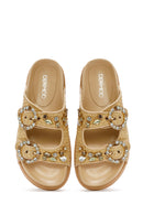 Women's Beige Straw Stone Slippers | Derimod Women's Beige Straw Stone Slippers | Derimod